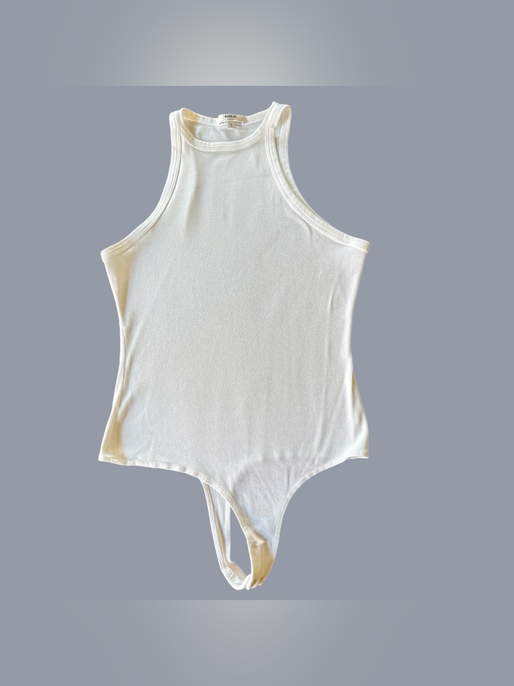 Agolde White Rianne High Neck Racerback Bodysuit Ribbed Tank Top Minimalist L